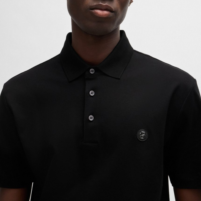 BOSS Black Mercerized-Cotton Polo Shirt With Double Monogram