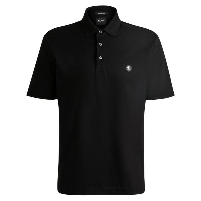 BOSS Black Mercerized-Cotton Polo Shirt With Double Monogram