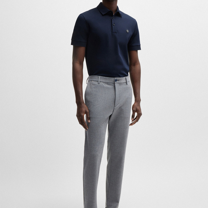 BOSS Navy Mercerized-Cotton Polo Shirt With Double Monogram