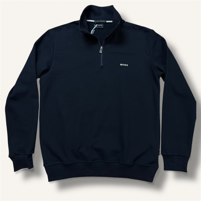 BOSS Zip-Neck Cotton Sweater With Logo Print