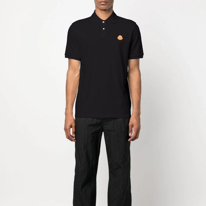 Moncler Black Polo Shirt with Logo-Patch