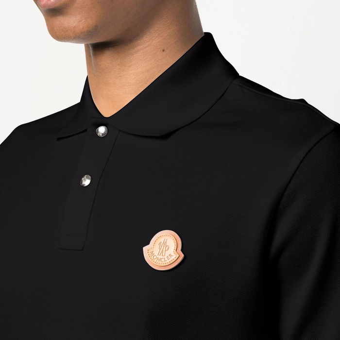 Moncler Black Polo Shirt with Logo-Patch