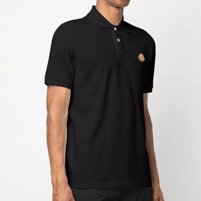 Moncler Black Polo Shirt with Logo-Patch