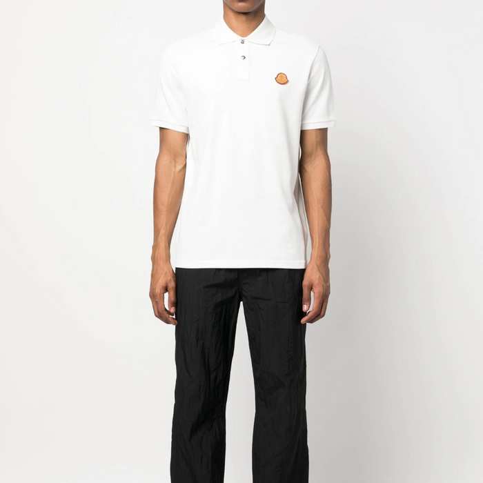 Moncler White Polo Shirt with Logo-Patch