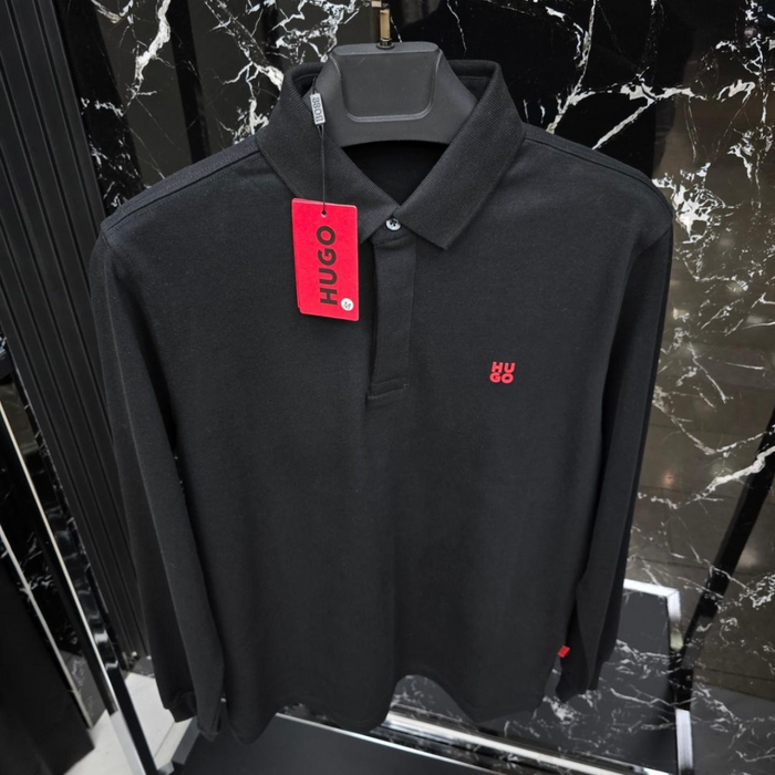 HUGO Black Cotton Polo Sweatshirt