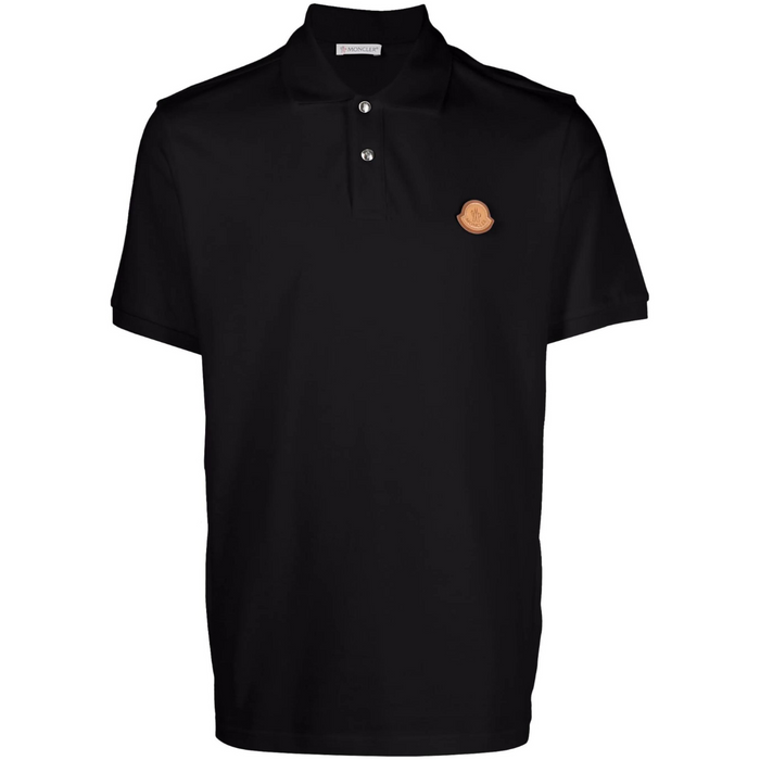 Moncler Black Polo Shirt with Logo-Patch