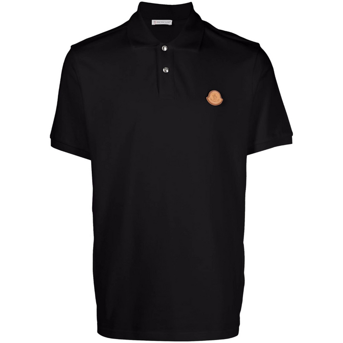 Moncler Black Polo Shirt with Logo Patch Praga