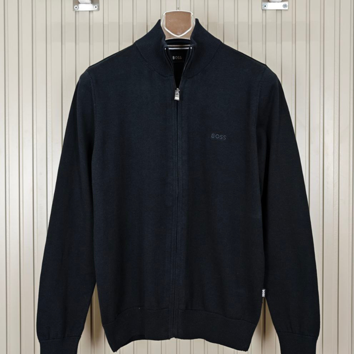 BOSS Knitted Zip-Up Cardigan in Cotton