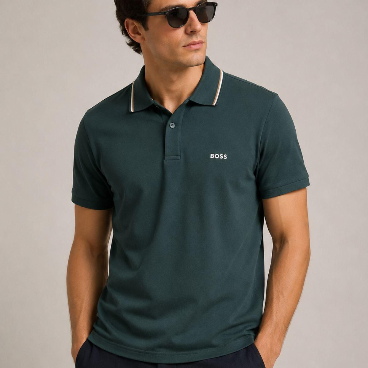 BOSS Polo-Shirt In Soft Cotton With Striped Collar