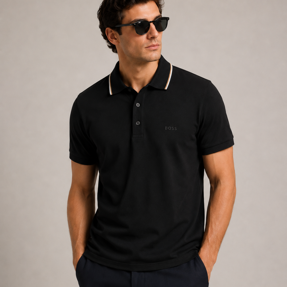 BOSS Polo-Shirt In Soft Cotton With Striped Collar