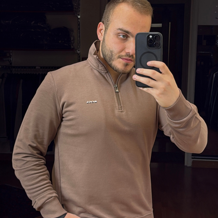 BOSS Zip-Neck Cotton Sweater With Logo Print
