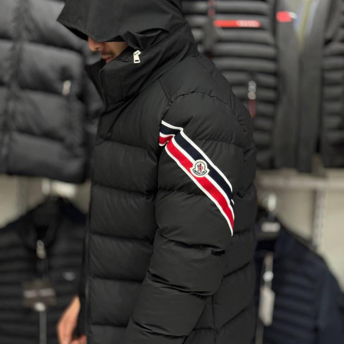 MONCLER Striped Logo Patch Down Jacket