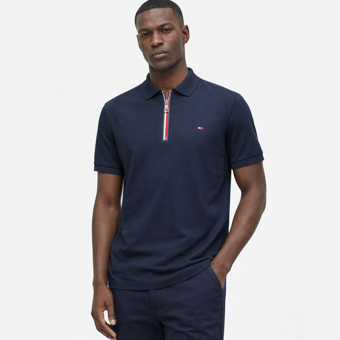 Tommy Hilfiger Cotton Red White and Blue Zipper Short Sleeve Polo T-Shirt