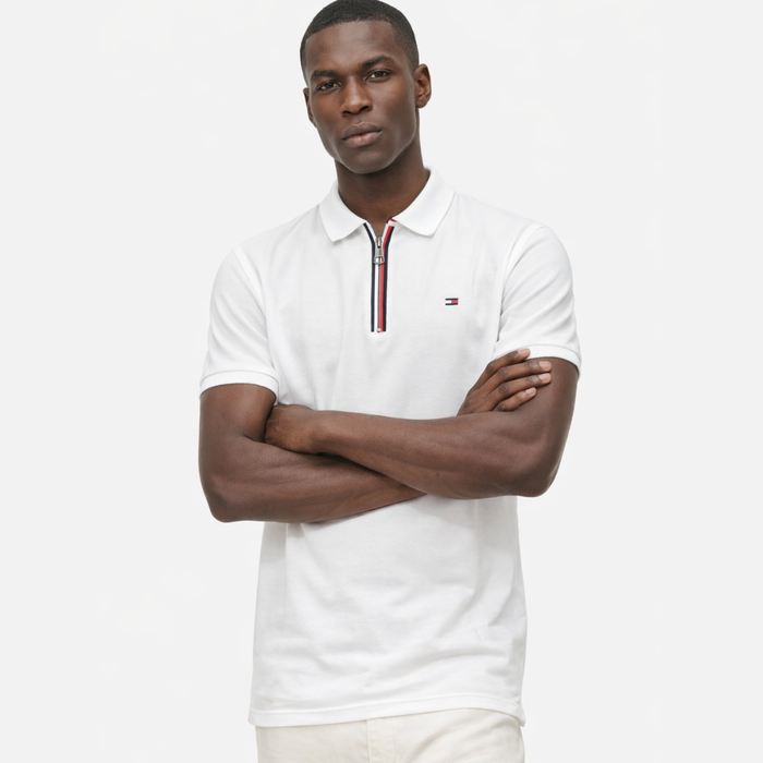 Tommy Hilfiger Cotton Red White and Blue Zipper Short Sleeve Polo T-Shirt