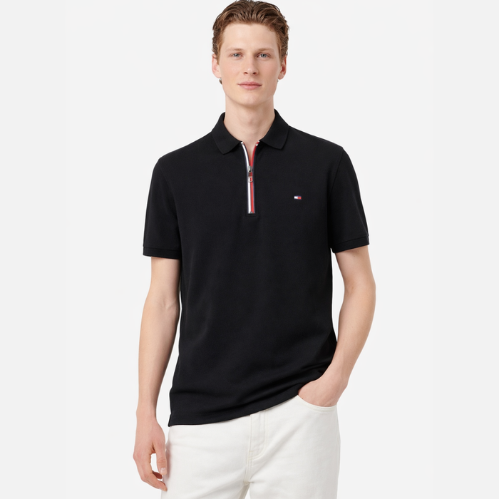 Tommy Hilfiger Cotton Red White and Blue Zipper Short Sleeve Polo T-Shirt